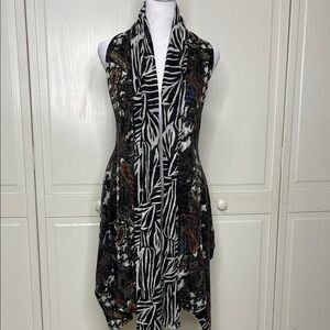 Mēchant Women's Cardigan Vest Paisley Animal Print Waterfall Open Front Sz M